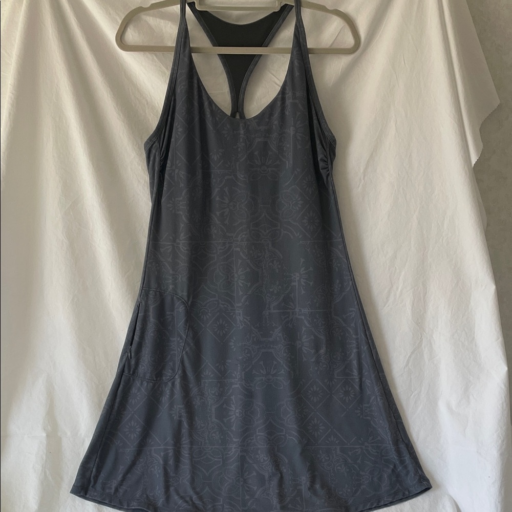 Prana Opal Dress Graphite Sleeveless Racerback, shelf bra, Sz L